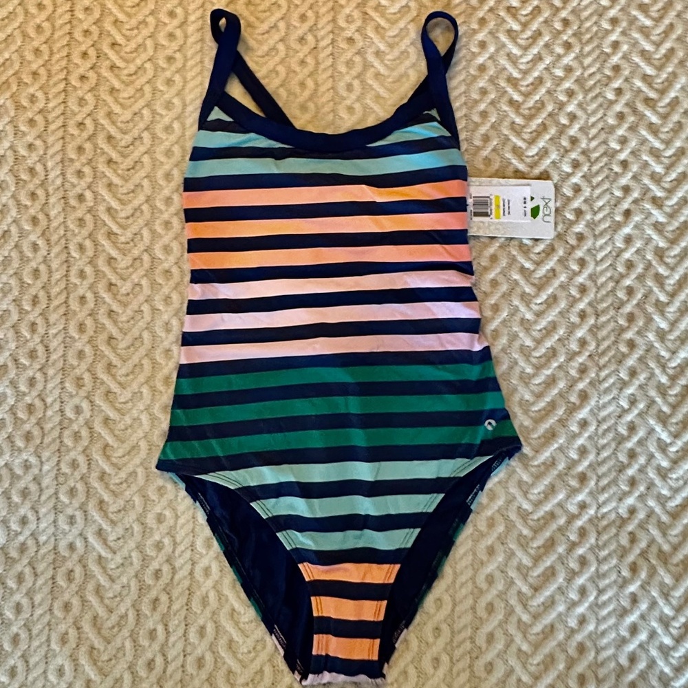 NWT Next® women's one piece swimsuit, size M 10/12, multi color preppy stripes
